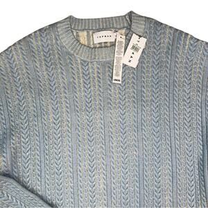 TOPMAN ASOS  NWT Men's Overdye Cable Crewneck Sweater in Light Blue Size Large